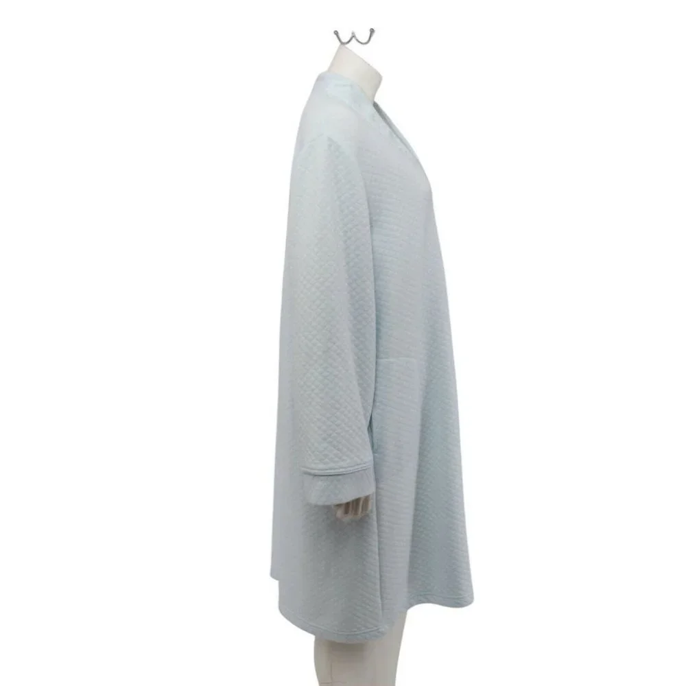 Miss Elaine Woman Blue Quilted Floral Embroidered Zip Fleece Robe Size XL